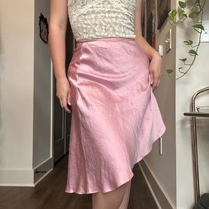 💖 Y2k Pink Silk Asymmetrical Midi Skirt 💖 Size 28"" / S